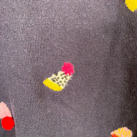 Talbots Sz M Party Hat Scoop Neck Sweater Navy with Multicolor Birthday Holiday - Picture 13 of 16